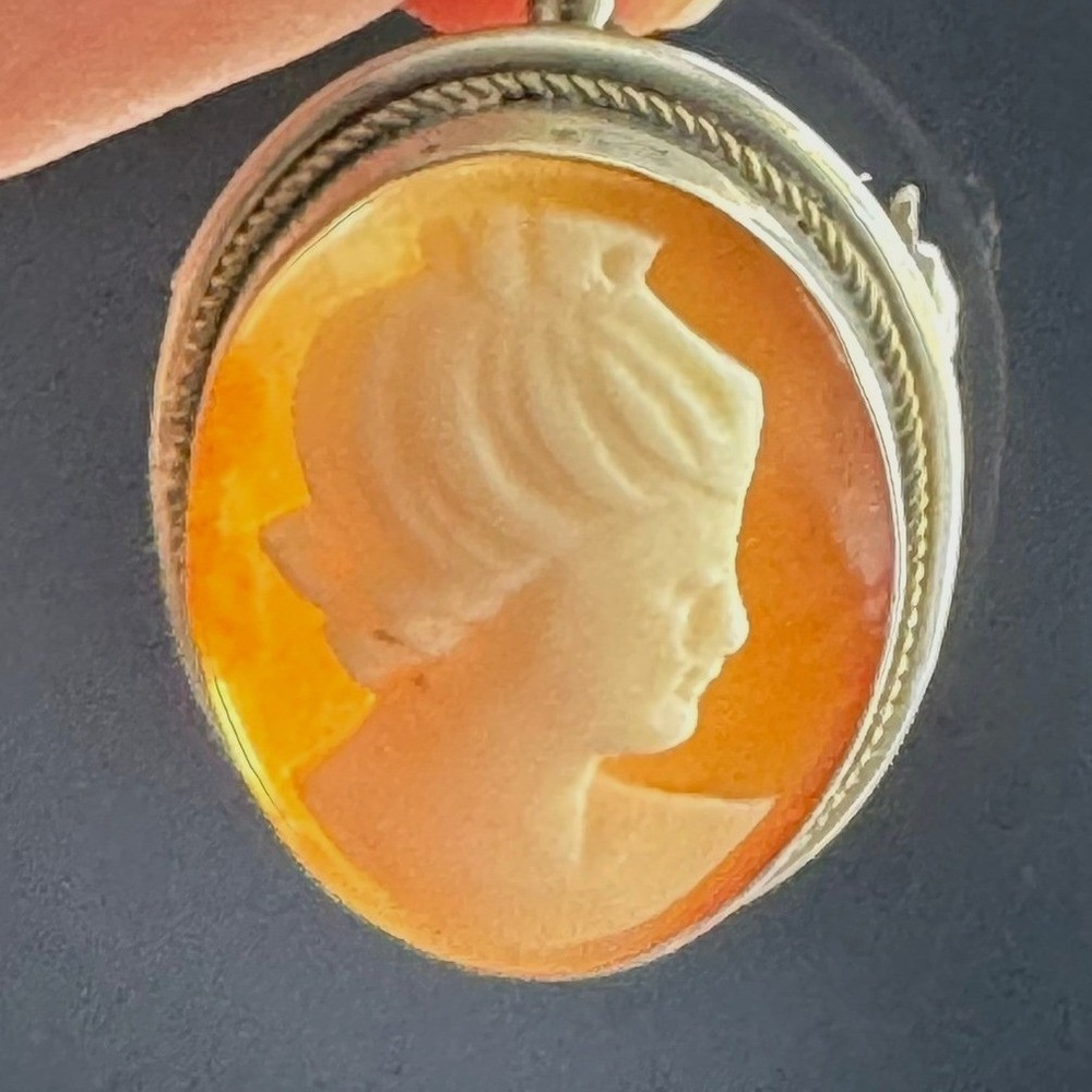 Vintage 800 Silver Shell Cameo Pendant Pin Brooch Hand Carved Italian Portrait